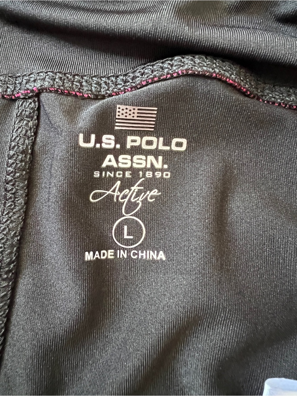 NWT U.S. Polo Assn Active Capri Leggings L Black Pink Workout Zip Hem - Picture 4 of 14